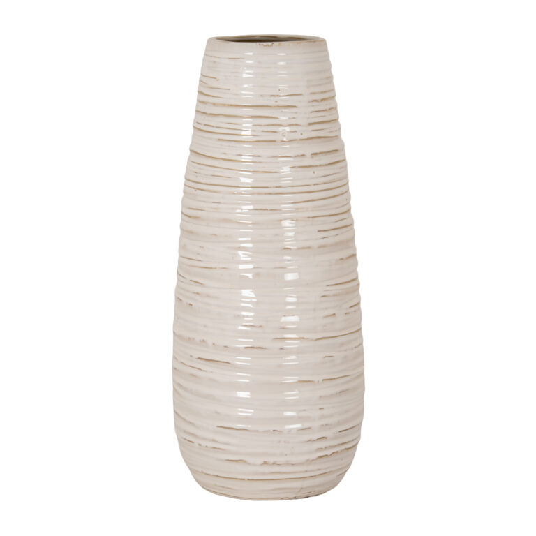 Tall Ribbed Ceramic Column Vase