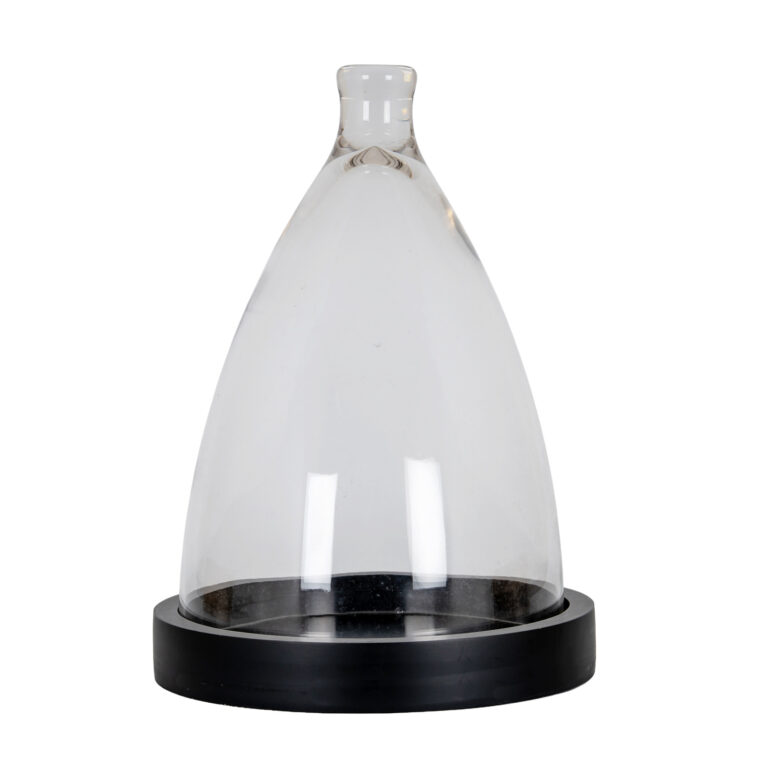 Tall Conical Glass Cloche with Wooden Tray