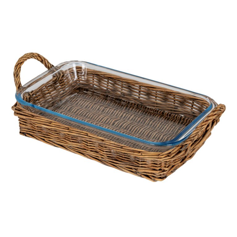 Larkcombe Glass Serving Dish with Wicker Tray