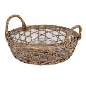 Glass Dip Bowl with Wicker Tray