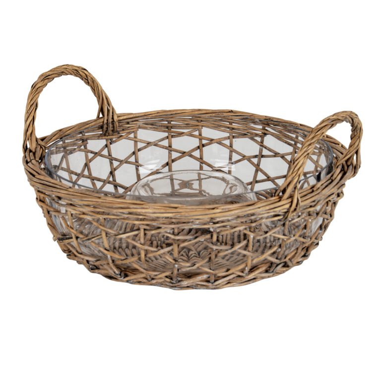 Glass Dip Bowl with Wicker Tray